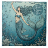Dive Dream Rise Ocean Coral Reef Mermaid Inspiring タイル (正面)