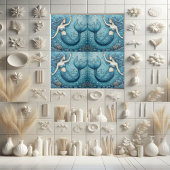 Dive Dream Rise Ocean Mermaid Aqua blue Coral Reef タイル