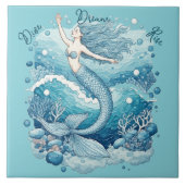 Dive Dream Rise Ocean Mermaid Aquablue Empowerment タイル (正面)
