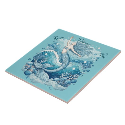 Dive Dream Rise Ocean Mermaid Aquablue Empowerment タイル (側面)