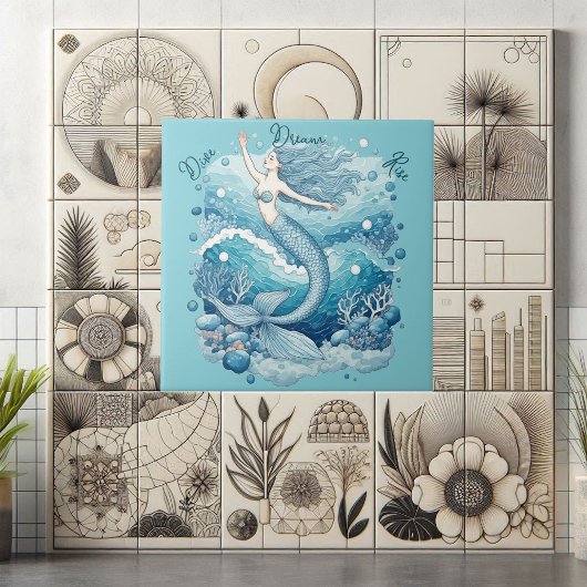 Dive Dream Rise Ocean Mermaid Aquablue Empowerment タイル