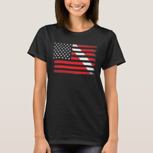 Dive Flag Scuba Diving American Flag Tシャツ (正面)