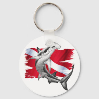 Dive flag with hammerhead shark-diver down キーホルダー