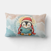 Dive Into A Good Story Cute Reading Penguin Pillow ランバークッション (裏面)