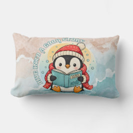 Dive Into A Good Story Cute Reading Penguin Pillow ランバークッション