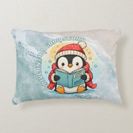 Dive Into A Good Story Reading Penguin Pillow アクセントクッション