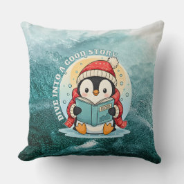Dive Into A Good Story Reading Penguin Pillow クッション