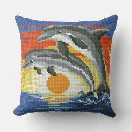 Dive into Delight: Dolphin よくはしゃぐ Cross Stitch T クッション