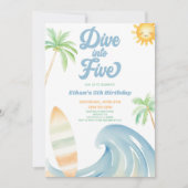 Dive Into Five Beach Surf Blue 5th Birthday Party 招待状 (正面)