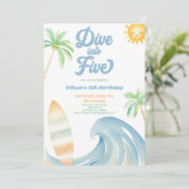 Dive Into Five Beach Surf Blue 5th Birthday Party 招待状 (スタンド正面)