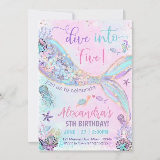 Dive into Five Birthday Mermaid 招待状 (正面)