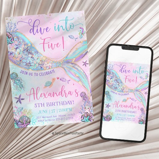 Dive into Five Birthday Mermaid 招待状