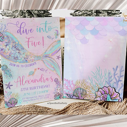 Dive into Five Birthday Mermaid 招待状