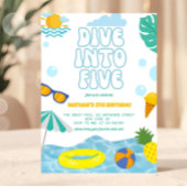 Dive Into Five Boy 5th Birthday Pool Summer Party 招待状