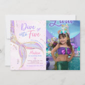 Dive Into Five Mermaid 5th Birthday Party Photo 招待状 (正面)