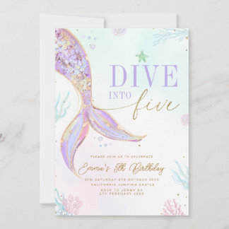 Dive into Five Mermaid Birthday Invitation Editabl 招待状