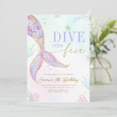Dive into Five Mermaid Birthday Invitation Editabl 招待状 (スタンド正面)
