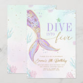 Dive into Five Mermaid Birthday Invitation Editabl 招待状 (正面/裏面)