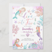 Dive Into Five Mermaid Under The Sea 5th Birthday  招待状 (正面)