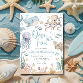 Dive Into Five Ocean Animals 5th Birthday 招待状