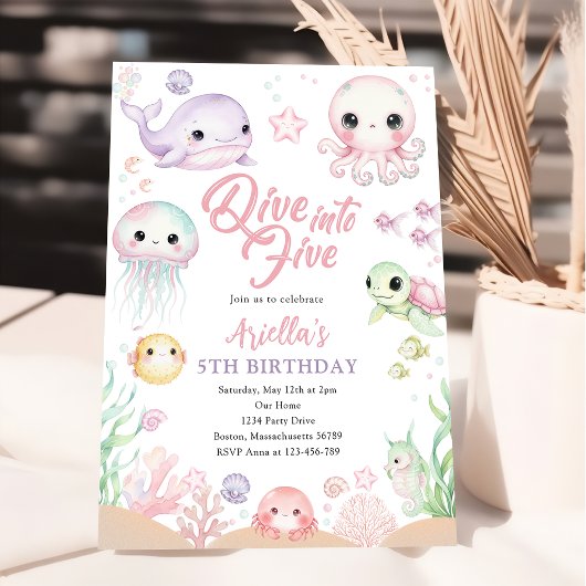 Dive Into Five Ocean Animals 5th Birthday 招待状
