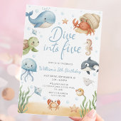 Dive Into Five Ocean Animals 5th Birthday 招待状