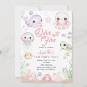 Dive Into Five Ocean Animals 5th Birthday 招待状 (正面)