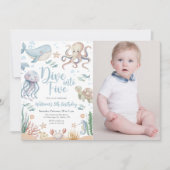 Dive Into Five Ocean Animals 5th Birthday Photo 招待状 (正面)