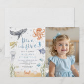 Dive Into Five Ocean Animals 5th Birthday Photo 招待状 (正面/裏面)