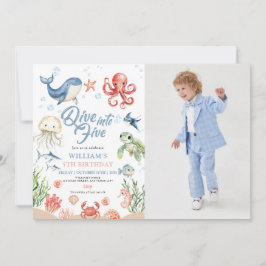 Dive Into Five Ocean Animals 5th Photo Birthday 招待状