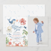 Dive Into Five Ocean Animals 5th Photo Birthday 招待状 (正面/裏面)