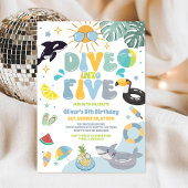 Dive Into Five Pool Party Summer 5th Birthday 招待状
