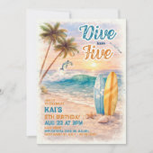Dive into Five Retro Surf Beach 5th Birthday  招待状 (正面)