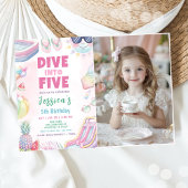 Dive Into Five - Summer Girl 5th Birthday Photo 招待状