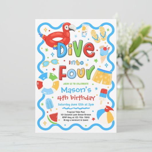 Dive Into Four Summer Pool Party 4th Birthday 招待状 (スタンド正面)