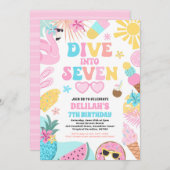 Dive Into Seven Tropical Beach 7th Birthday Party 招待状 (正面/裏面)