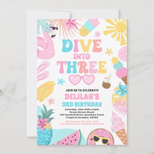 Dive Into Three Tropical Beach 3rd Birthday Party 招待状 (正面)