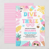 Dive Into Three Tropical Beach 3rd Birthday Party 招待状 (正面/裏面)