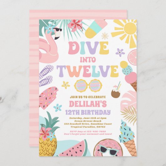 Dive Into Twelve Tropical Beach 12th Birthday  招待状 (正面/裏面)