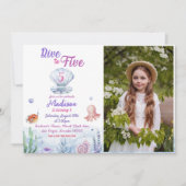 Dive To Five Mermaid 5th Birthday Party Photo 招待状 (正面)