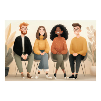 Diverse Friends Sitting Together Cozy Illustration フォトプリント