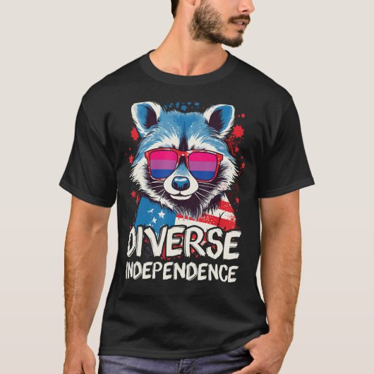 Diverse Independence Raccoon Bisexual Sunglasses F Tシャツ (正面)