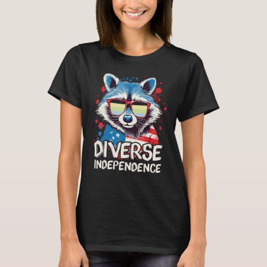Diverse Independence  Raccoon Cassgender Sunglasse Tシャツ (正面)