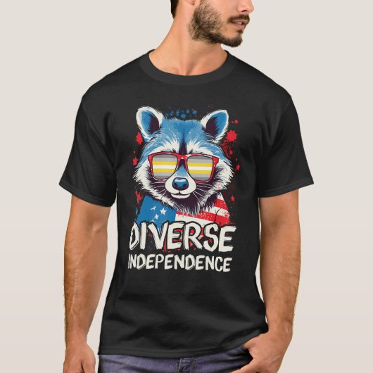 Diverse Independence  Raccoon Demigender Sunglasse Tシャツ (正面)