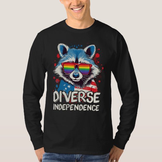 Diverse Independence  Raccoon LGBT Pride Sunglasse Tシャツ (正面)