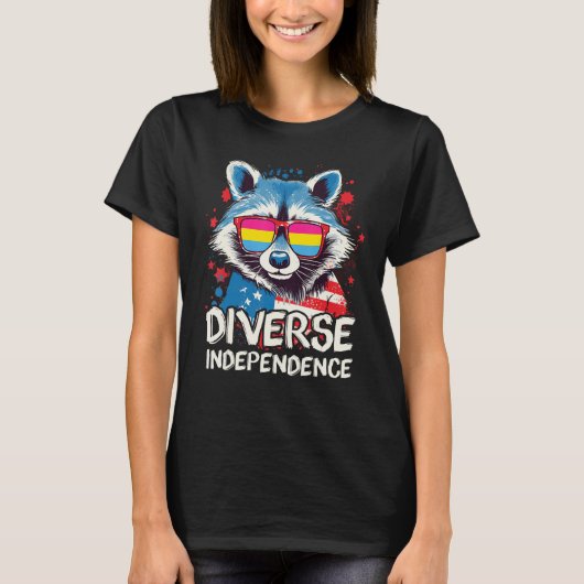 Diverse Independence  Raccoon Pansexual Sunglasses Tシャツ (正面)