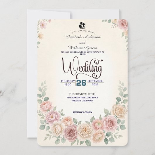 Divine Boho Blush Rose Wedding 招待状 (正面)