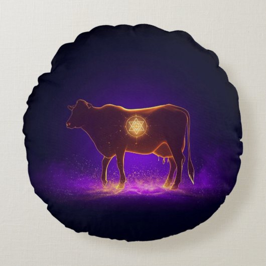 Divine Cow Silhouette | Govardhan Puja Spiritual ラウンドクッション (正面)