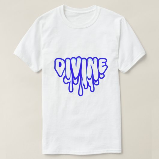 DIVINE Drip Graffiti Text Art – Neon Blue ストリートウェア Tシャツ (デザイン正面)