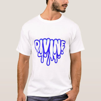 DIVINE Drip Graffiti Text Art – Neon Blue ストリートウェア Tシャツ